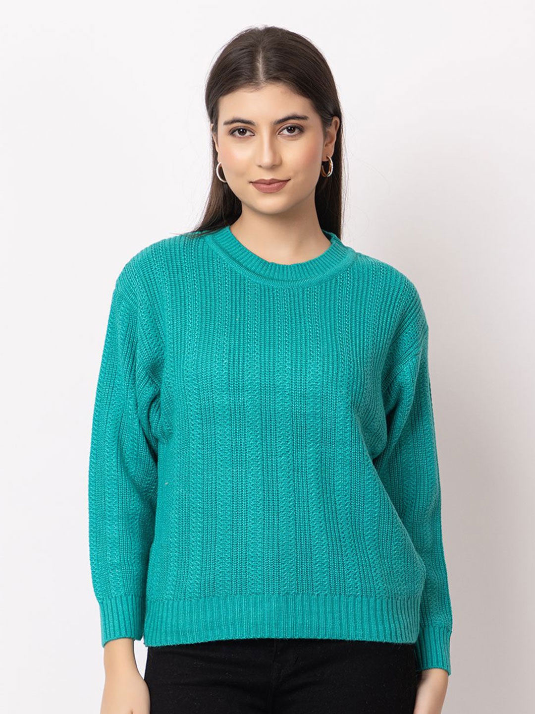 

Dadu Dayal Women Cable Knit Woollen Pullover, Turquoise blue