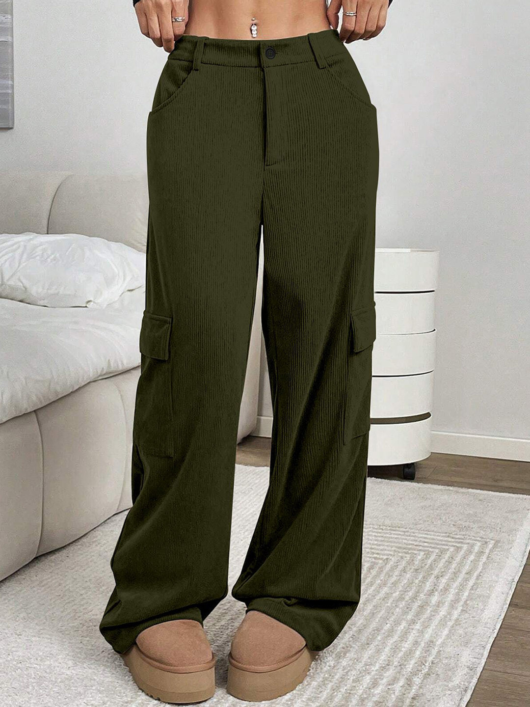 

RAJOVATI Women Slim Fit Easy Wash Loose Fit Cargos, Green