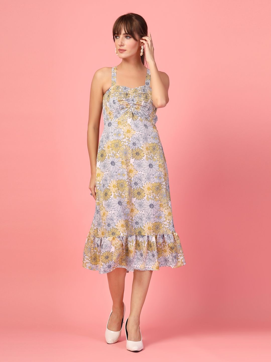 

DressBerry Women Floral Printed A-Line Shoulder Straps Midi Dress, Multi
