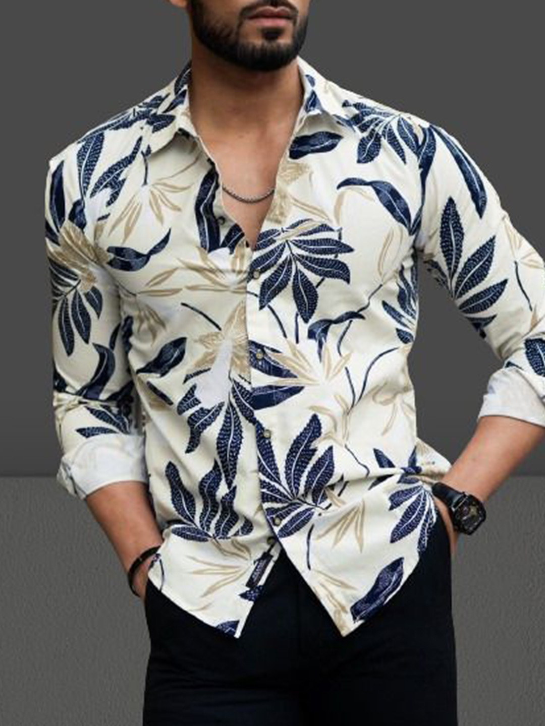 

Metronaut Men Regular Fit Spread Collar Floral Printed Elastane Casual Shirt, Cream
