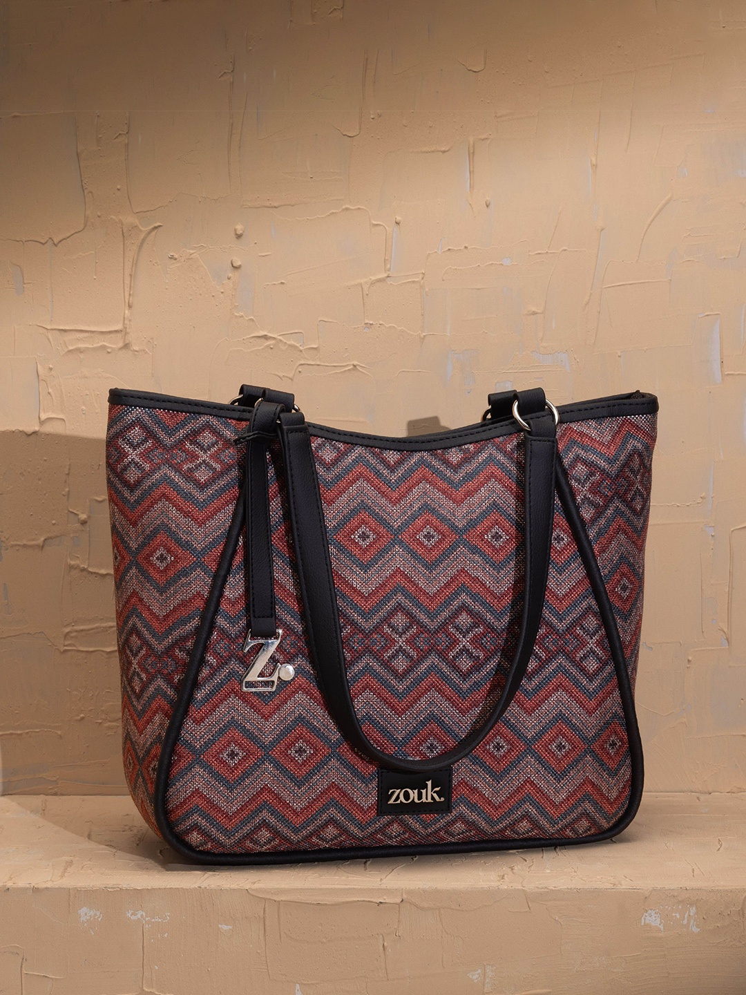 

ZOUK Women Geometric Printed Structured Shoulder Bag, Beige