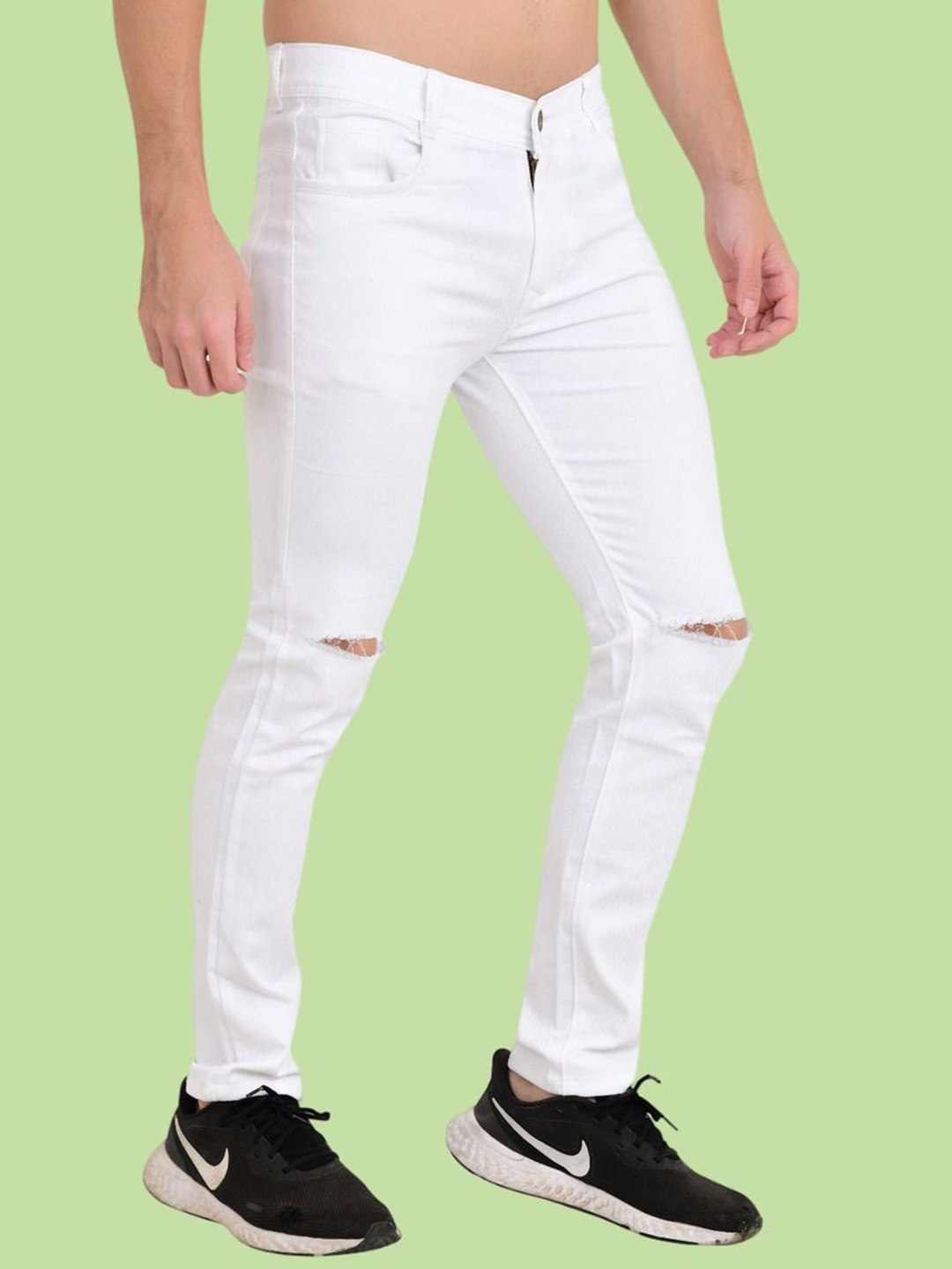 

LINARIA Men Classic Slim Fit Slash Knee Cotton Jeans, White