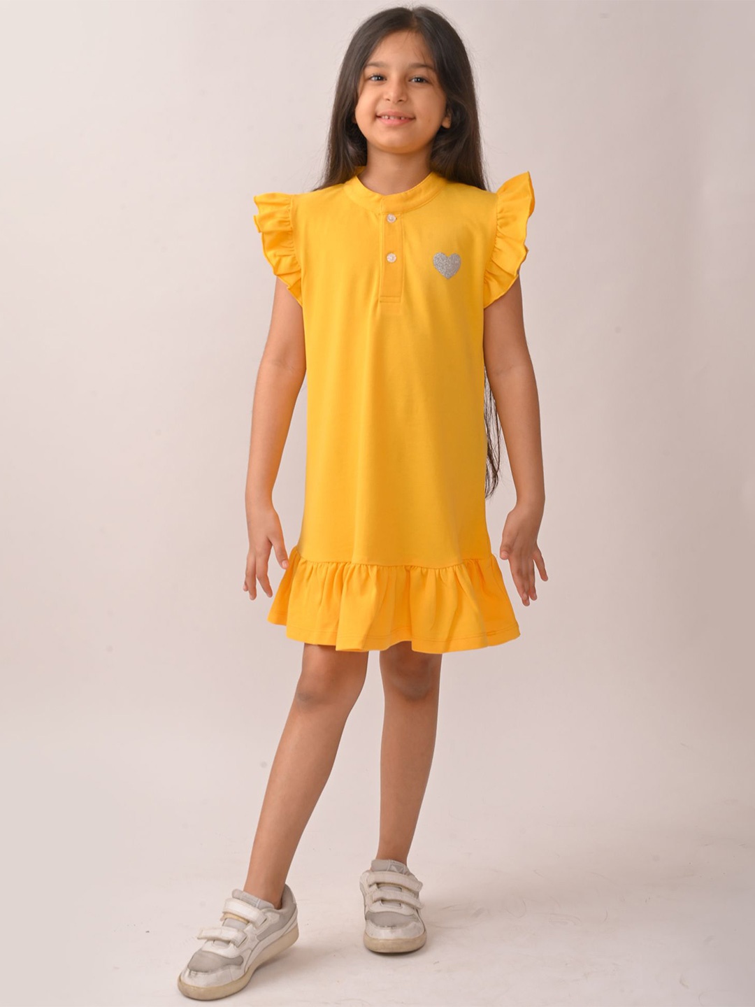 

Anthrilo Girls Cotton Summer Yellow Silver Heart Fun Dress