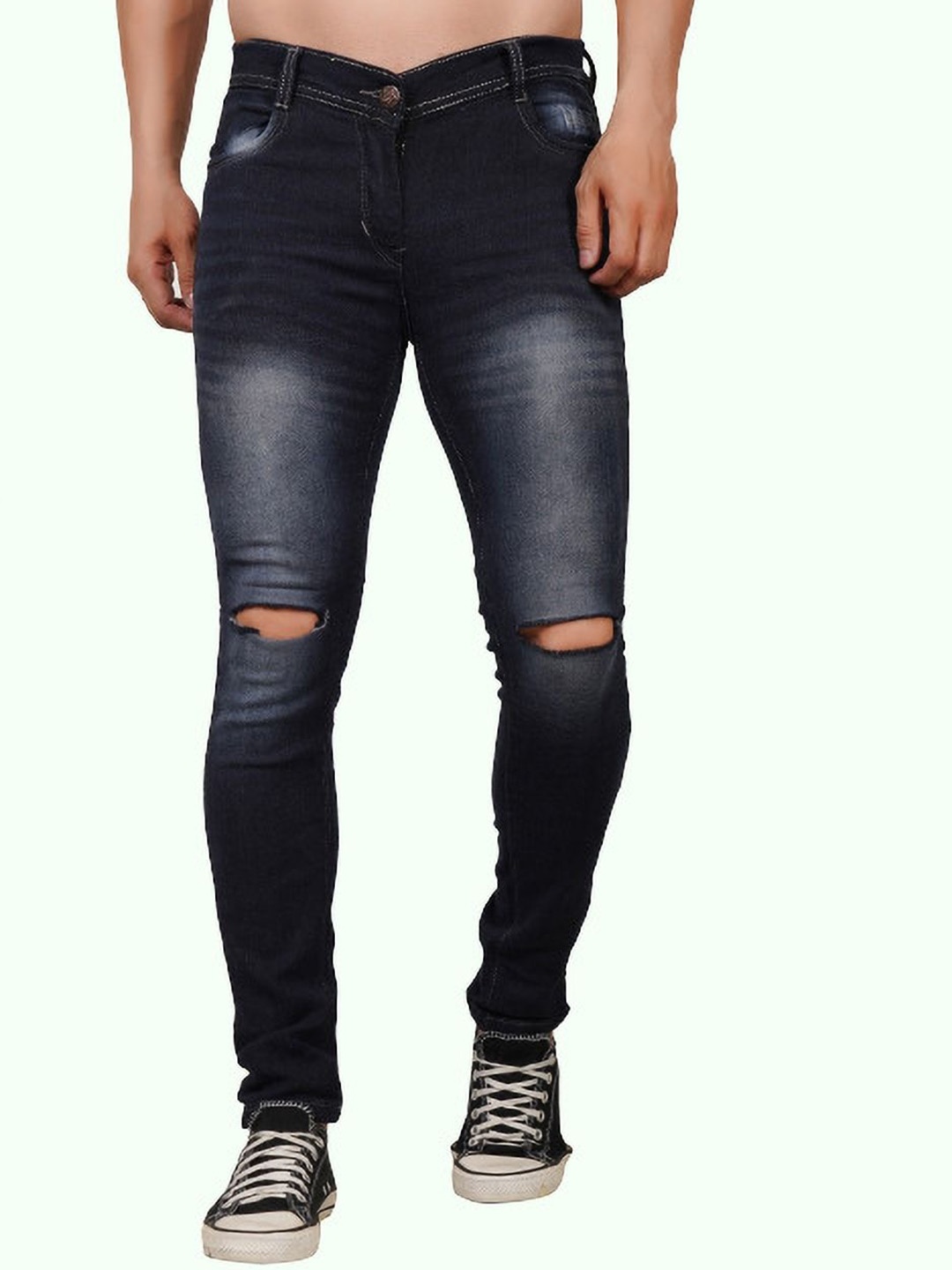 

LINARIA Men Classic Slim Fit Slash Knee Heavy Fade Cotton Jeans, Blue