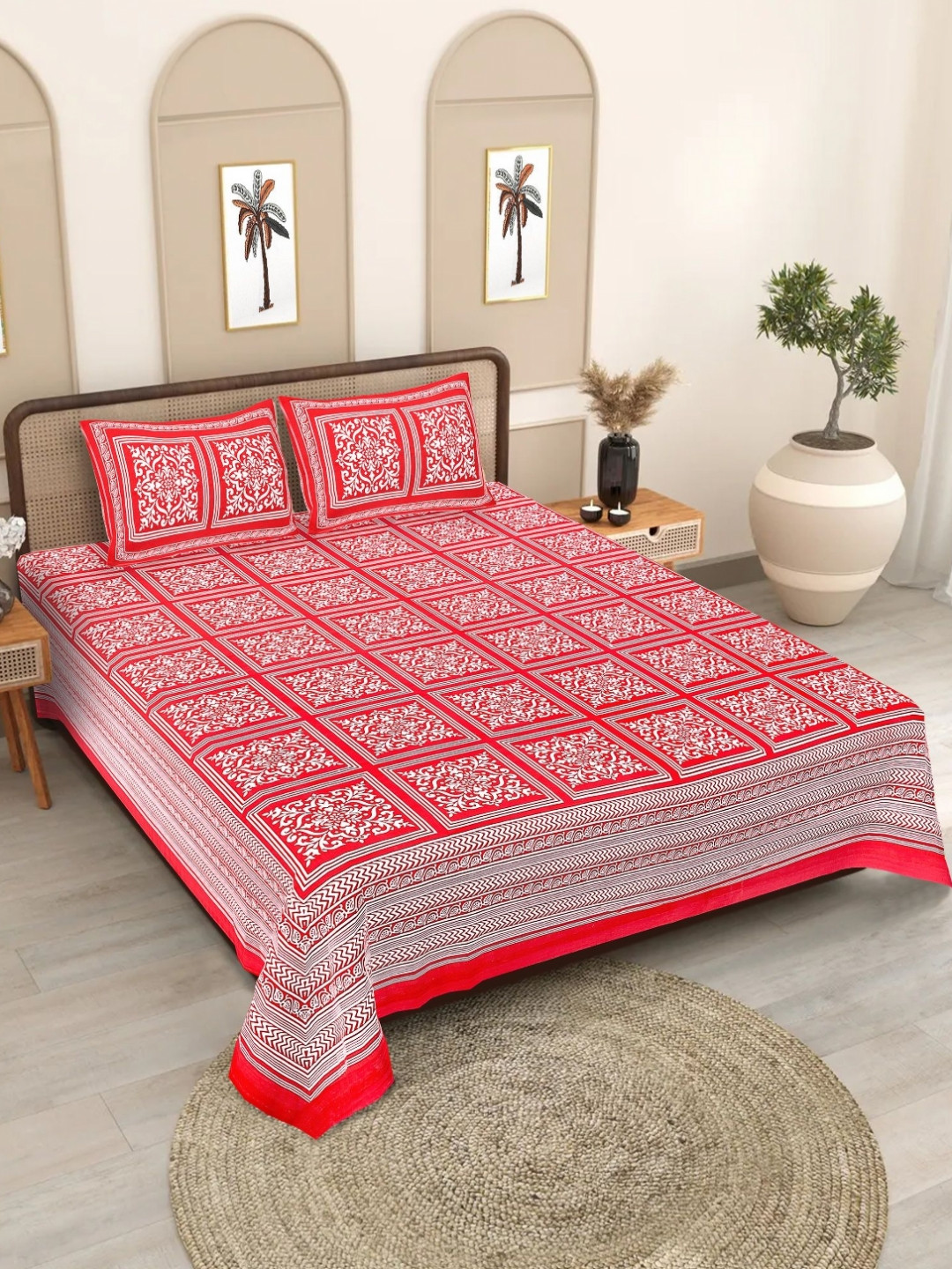 

Texstylers Pink Ethnic Motifs Printed Cotton 186TC Queen Size Bedsheet Set 2.08 m x 2.28 m