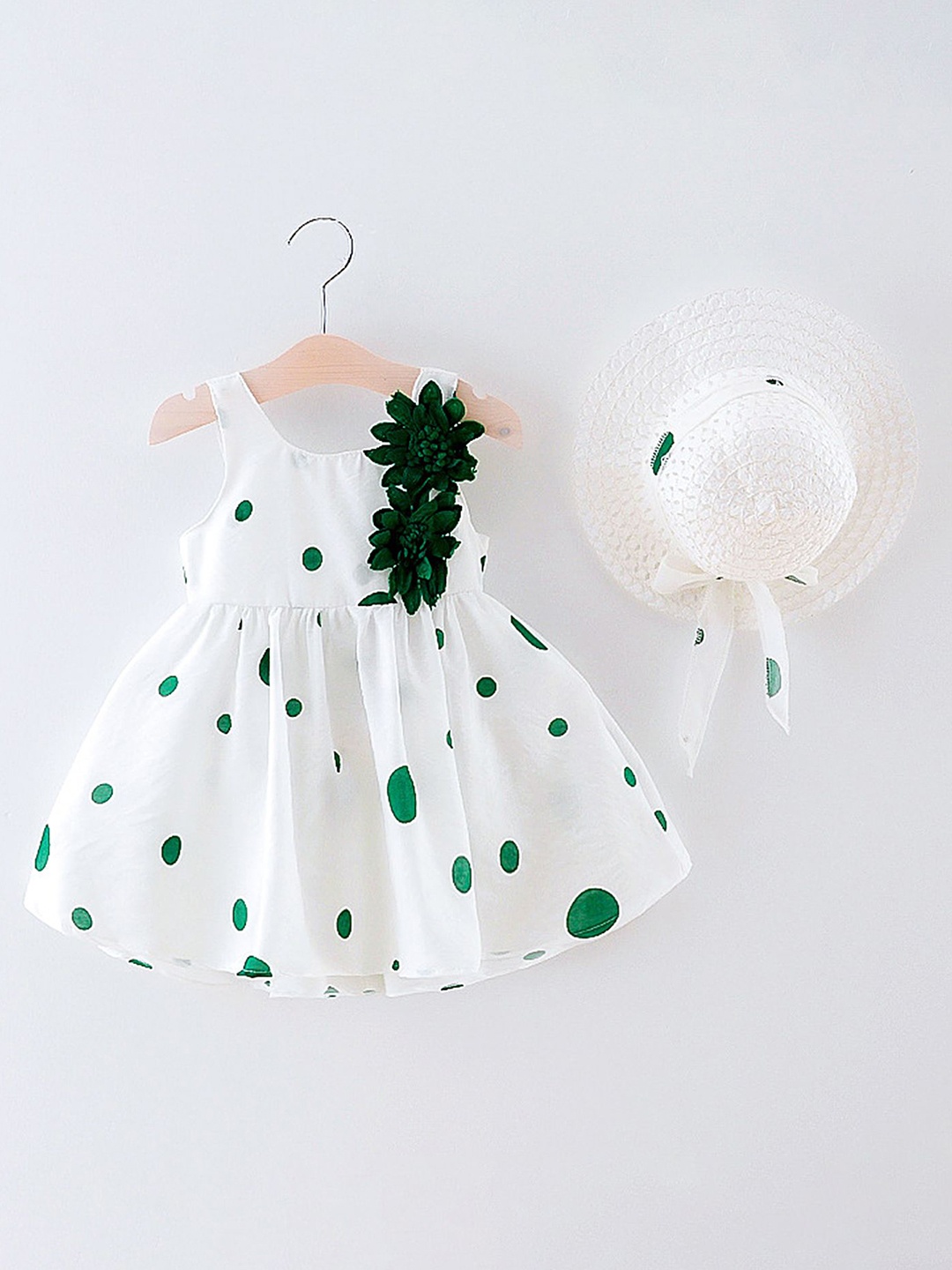 

LULU & SKY Girls Printed Polka Dots Fit & Flare Dress, Green
