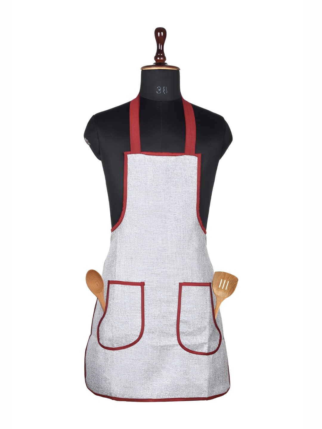 

Aura Silver-Toned & Red Waterproof Breathable Kitchen Jute Aprons With Two Pockets