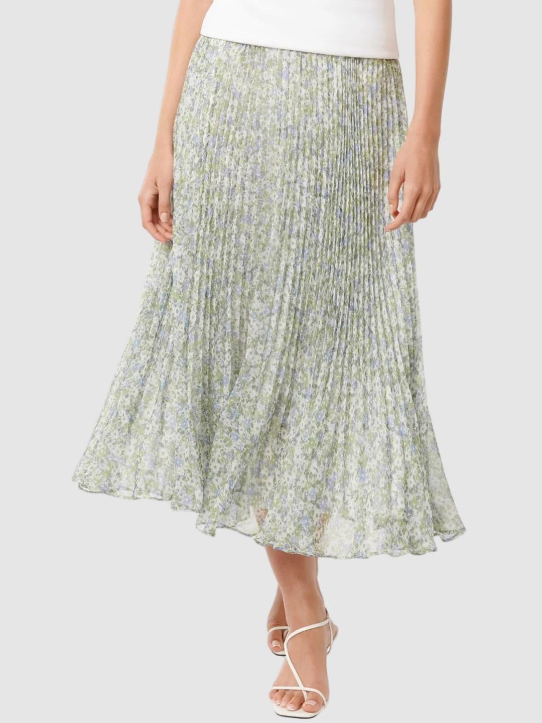 

Forever New Women Floral Printed Pleated Flared Midi Skirt, Grey