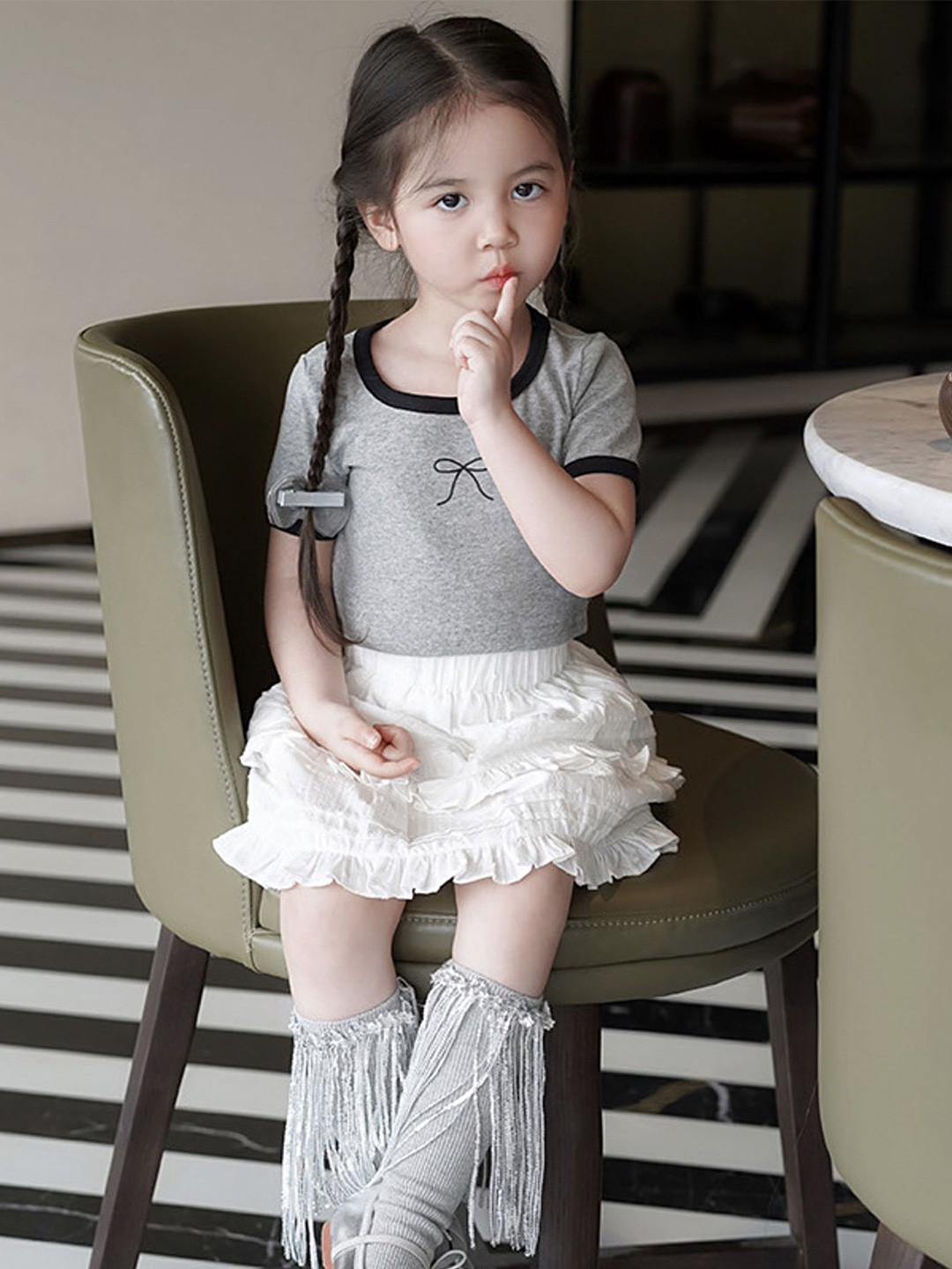 

LULU & SKY Girls Heathered Top with Skirt, Grey