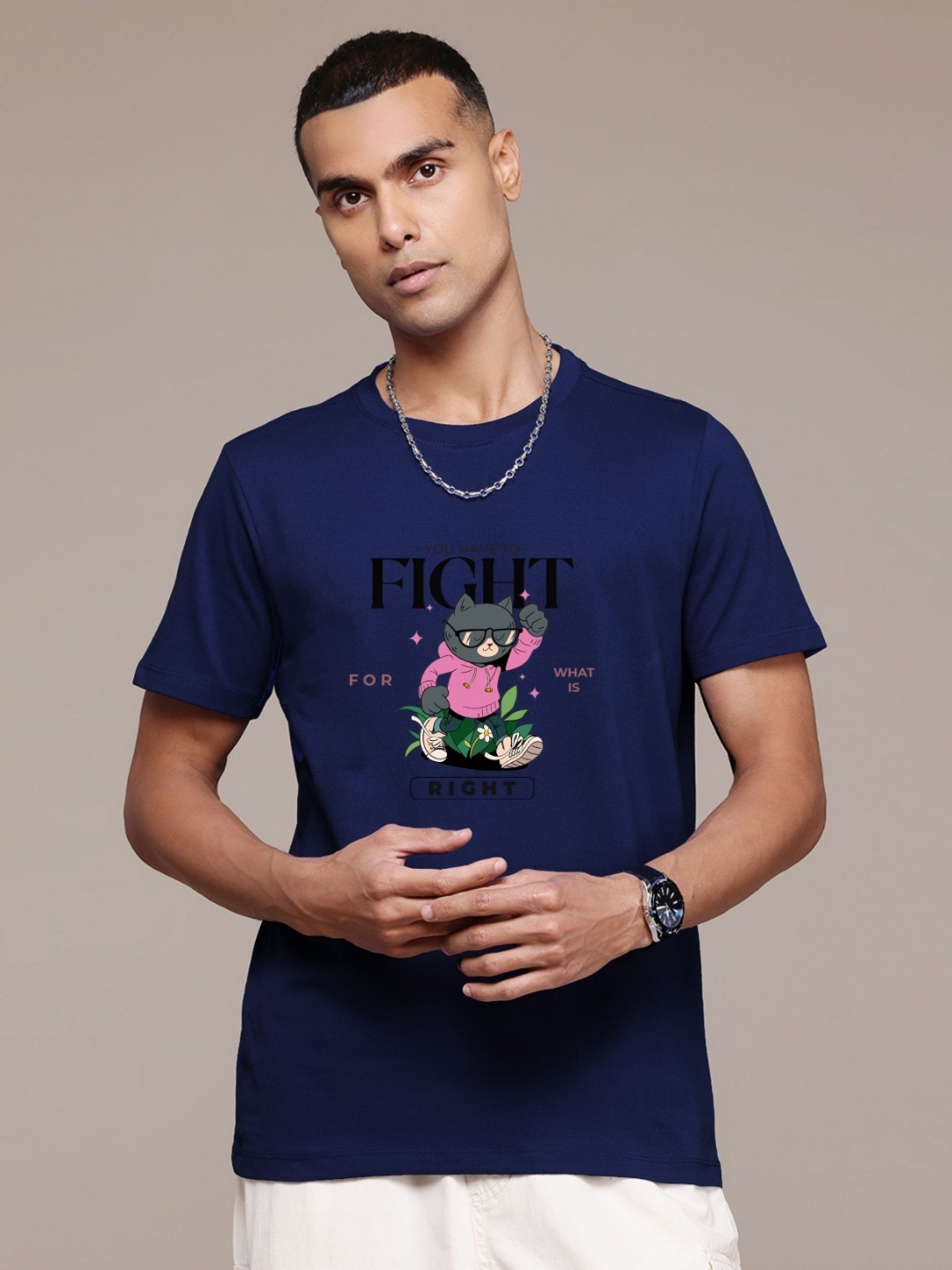 

Enciger Men Printed Applique T-shirt, Navy blue