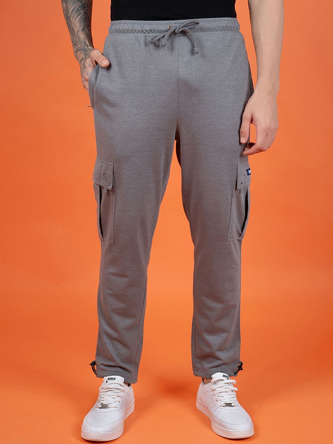 

PEPLOS Men Cotton Regular Fit Mid-Rise Jogger Trousers, Grey