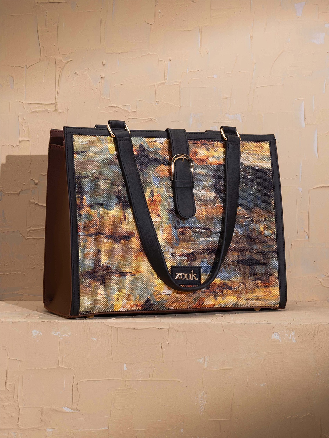 

ZOUK Women Abstract Printed Shopper Tote Bag, Beige