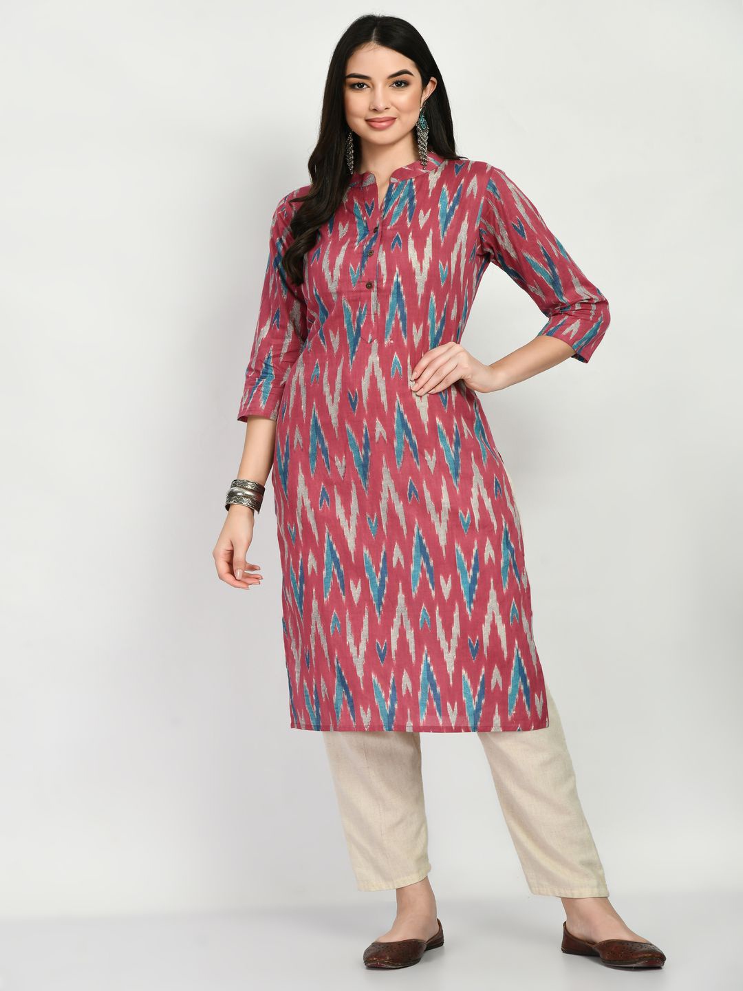 

MAURYA Women Printed Pure Cotton Kurta, Pink