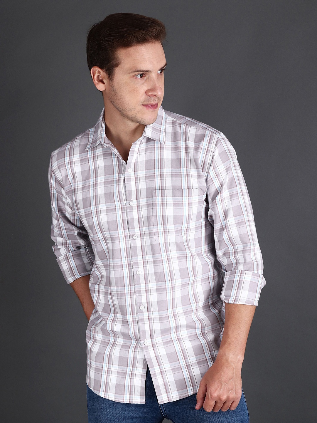 

APPEL TOUCH Men Comfort Tailored Fit Tartan Checks Opaque Checked Casual Shirt, Cream