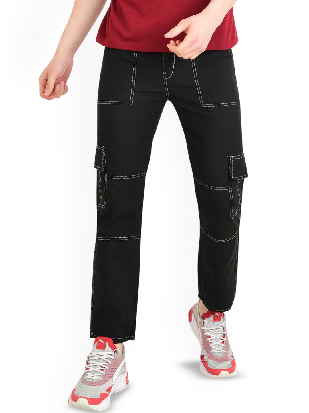 

LINARIA Men Cotton Classic Mid-Rise Slim Fit Cargo Styles Jeans, Black