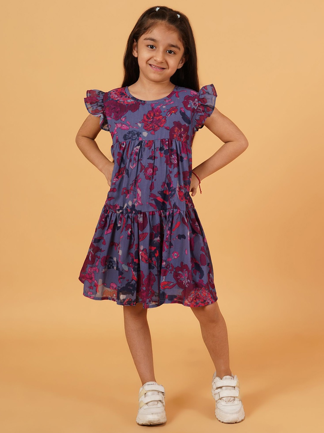 

Creative Kids Floral Print Puff Sleeve Fit & Flare Dress, Blue