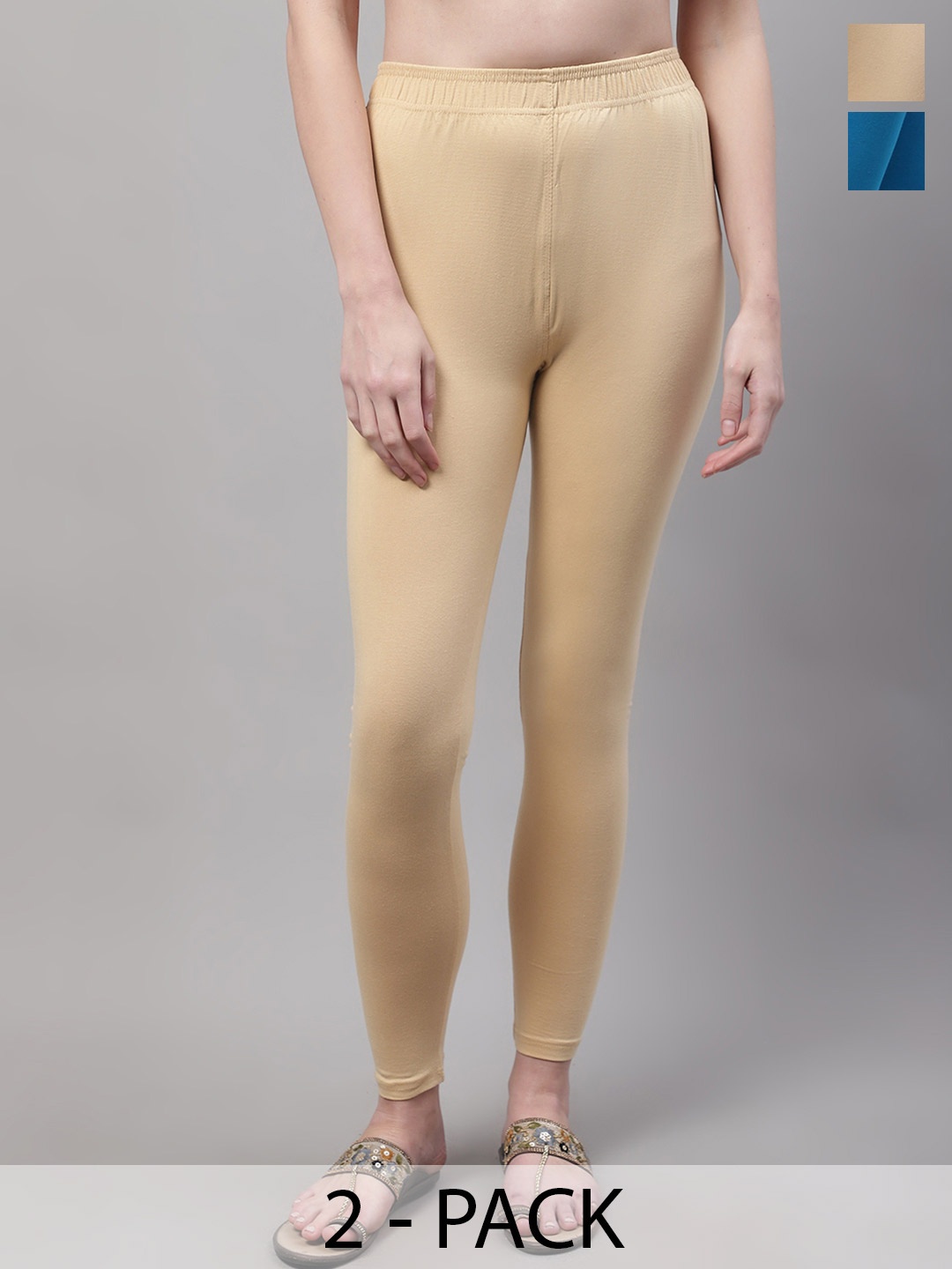 

Valles365 by S.C. Women Pack Of 2 Cotton Ankle-Length Leggings, Beige