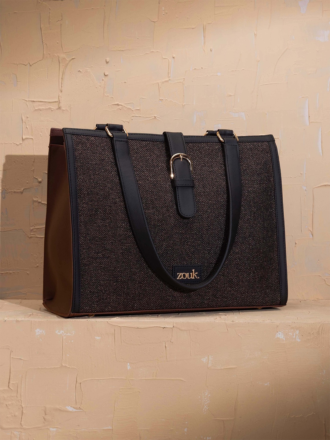 

ZOUK Women Textured Shopper Tote Bag, Brown