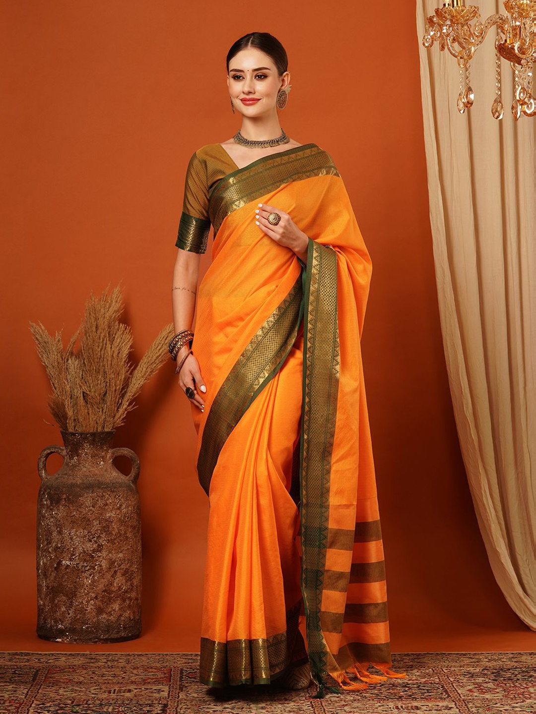 

yourwish Woven Design Zari Mysore Silk Saree, Orange