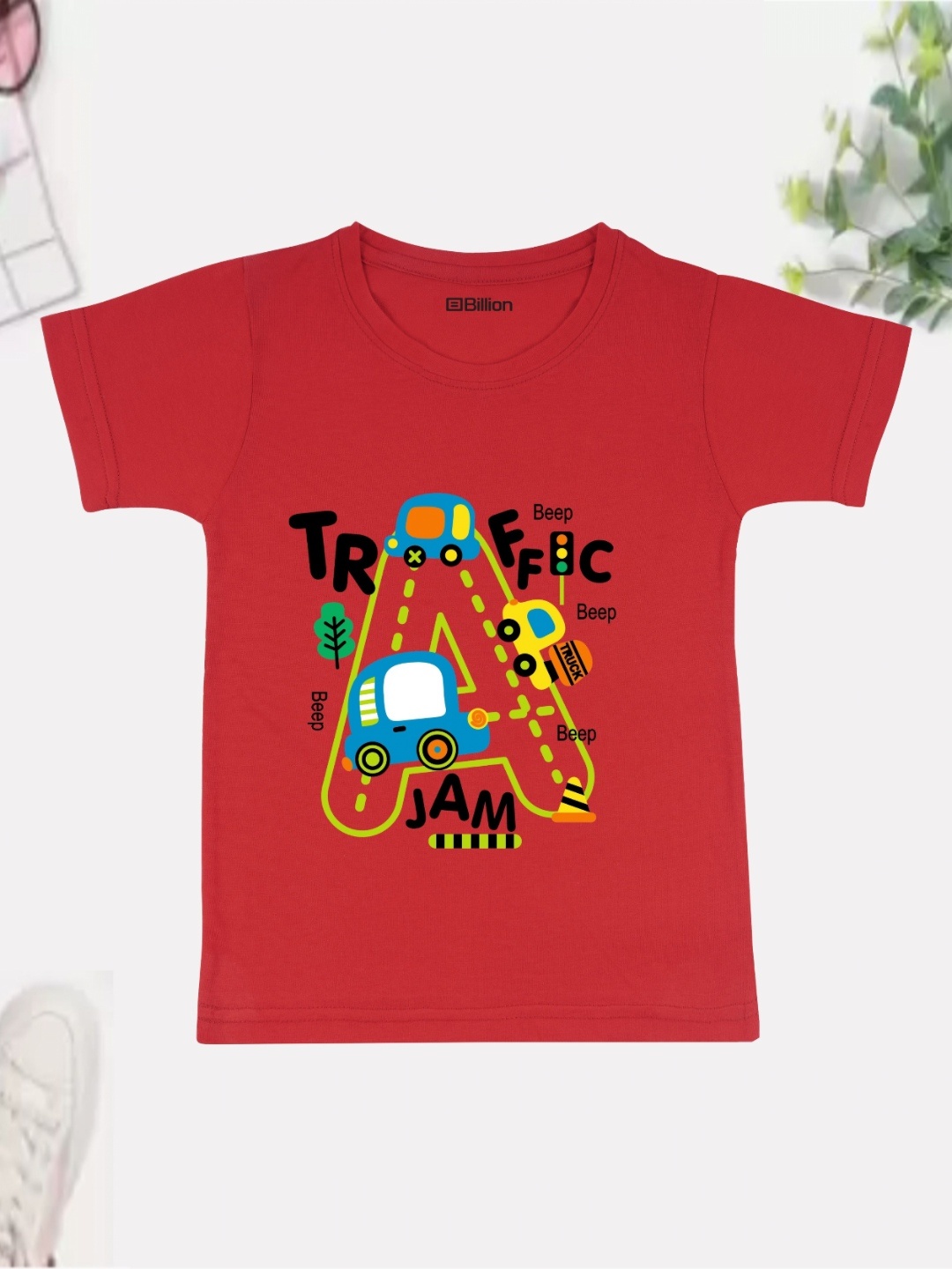 

Billion Boys Printed Bio Finish Applique T-shirt, Red