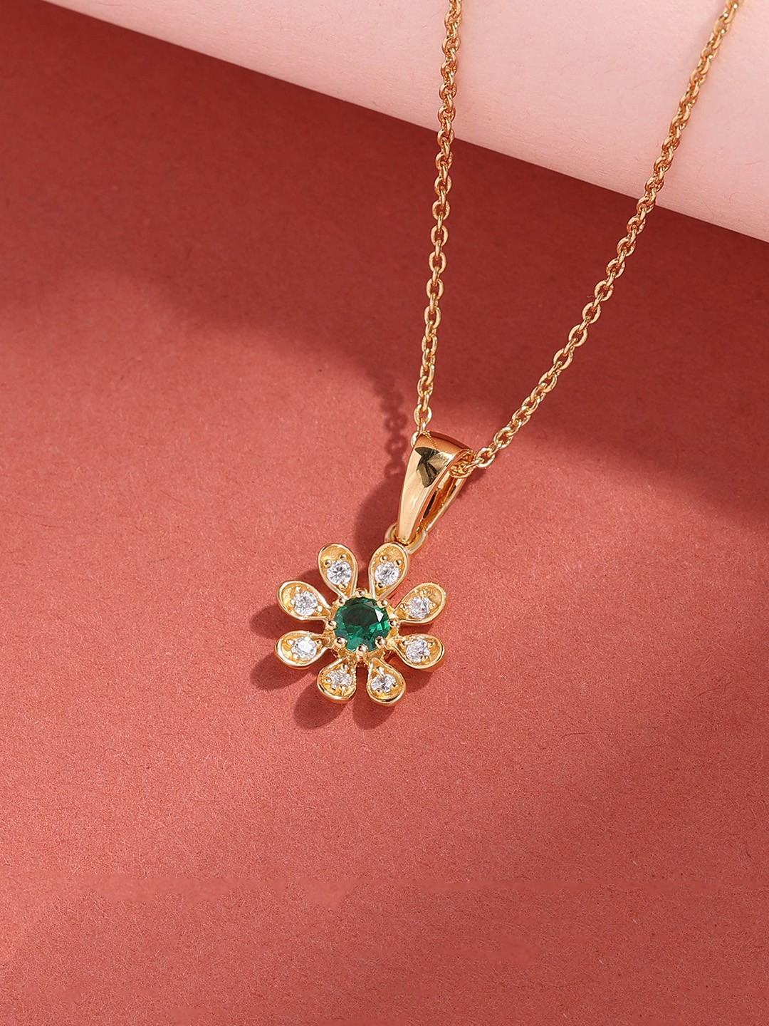 

Ornate Jewels 925 Silver 18K Gold Plated Green Emerald Pendant With Chain
