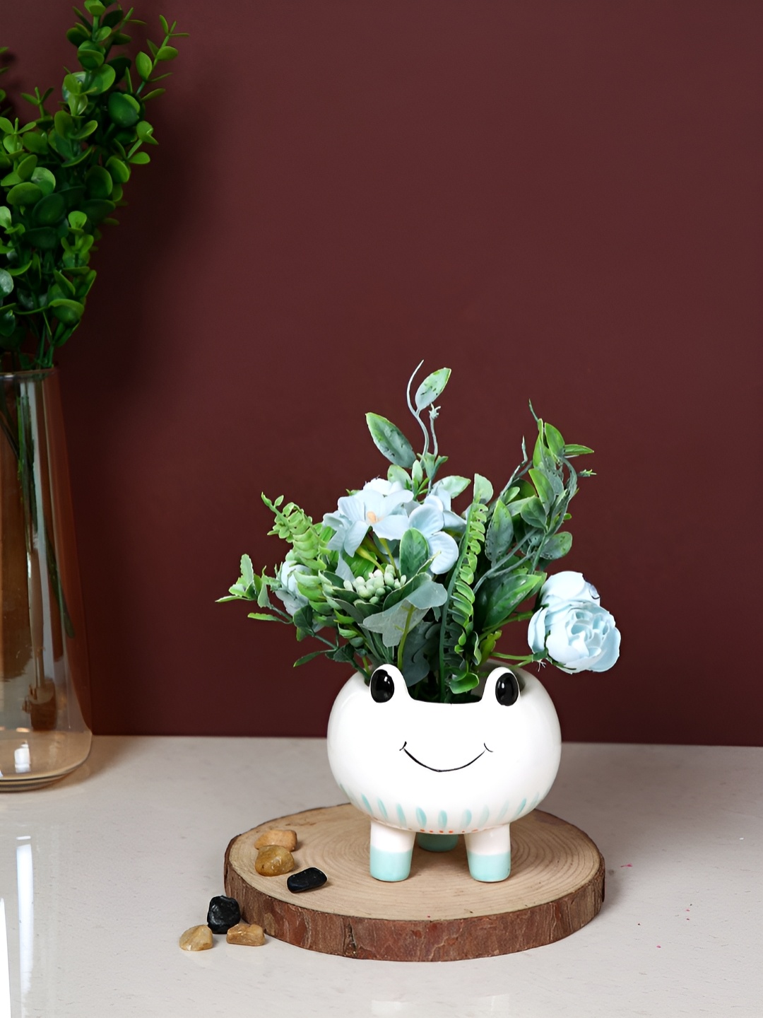 

TAYHAA White & Green Froggie Smiles Printed Ceramic Flower Planter