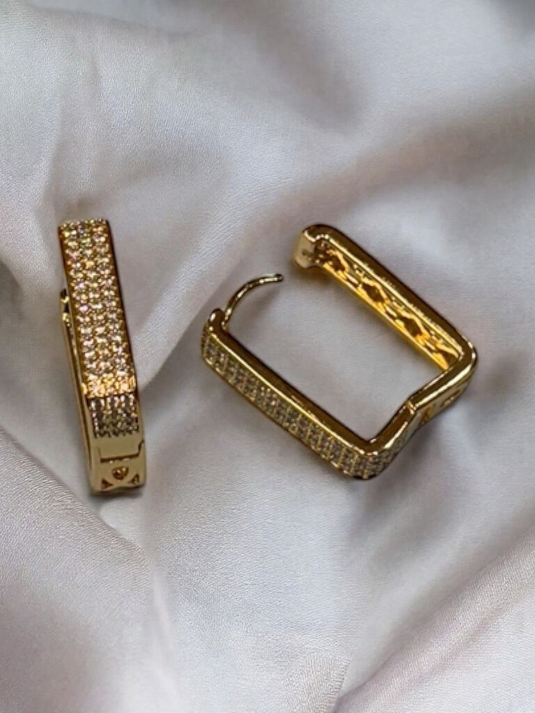 

ADC SHEMONA Gold-Plated American Diamond Studded Square Hoop Earrings