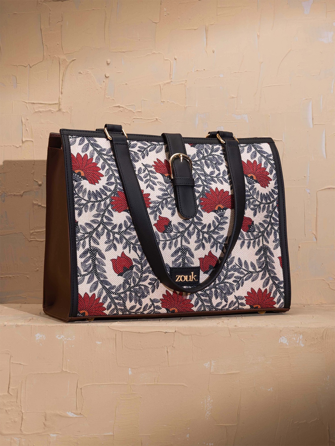 

ZOUK Women Floral Printed Shopper Tote Bag, Cream