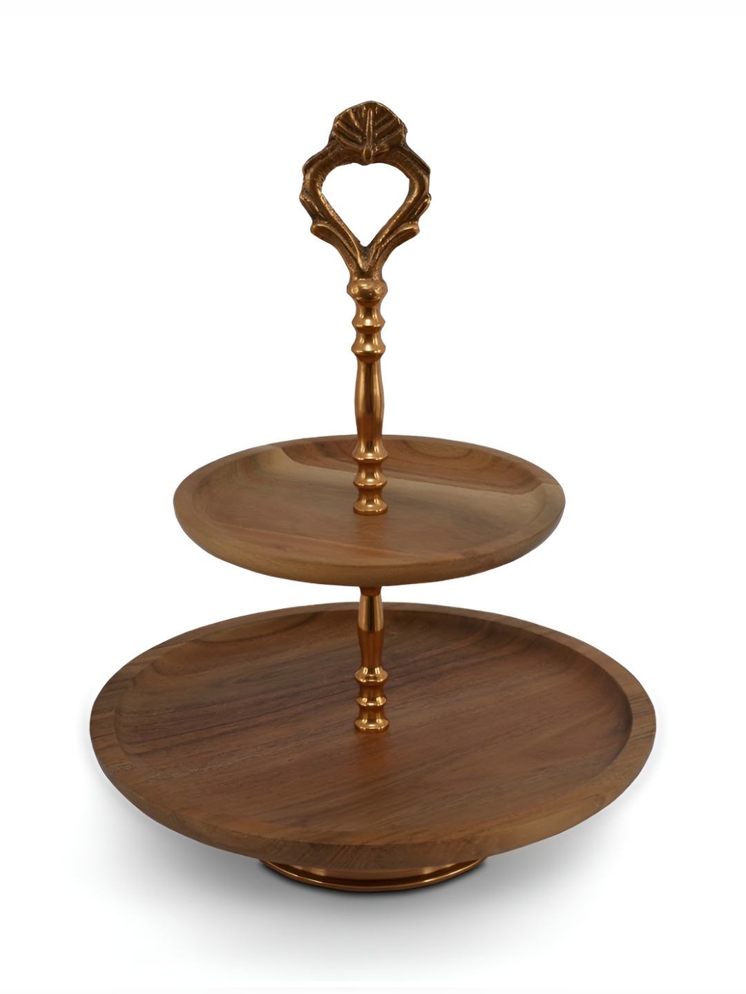 

IAAH Brown & Gold Toned Wooden Easy to Clean Cake Stand