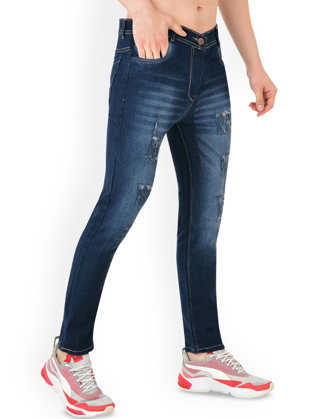 

LINARIA Men Classic Slim Fit Mildly Distressed Light Fade Cotton Jeans, Blue