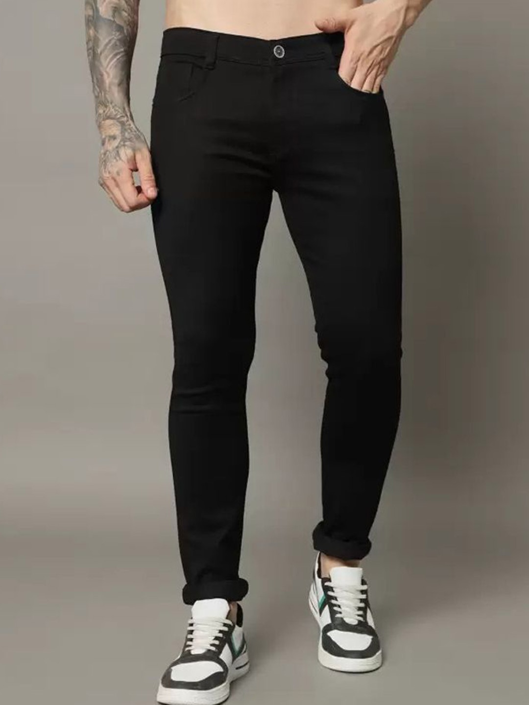 

LINARIA Men Classic Mid-Rise Stretchable Cotton Jeans, Black