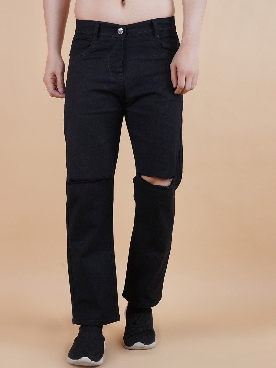 

LINARIA Men Classic Relaxed Fit Slash Knee Jeans, Black