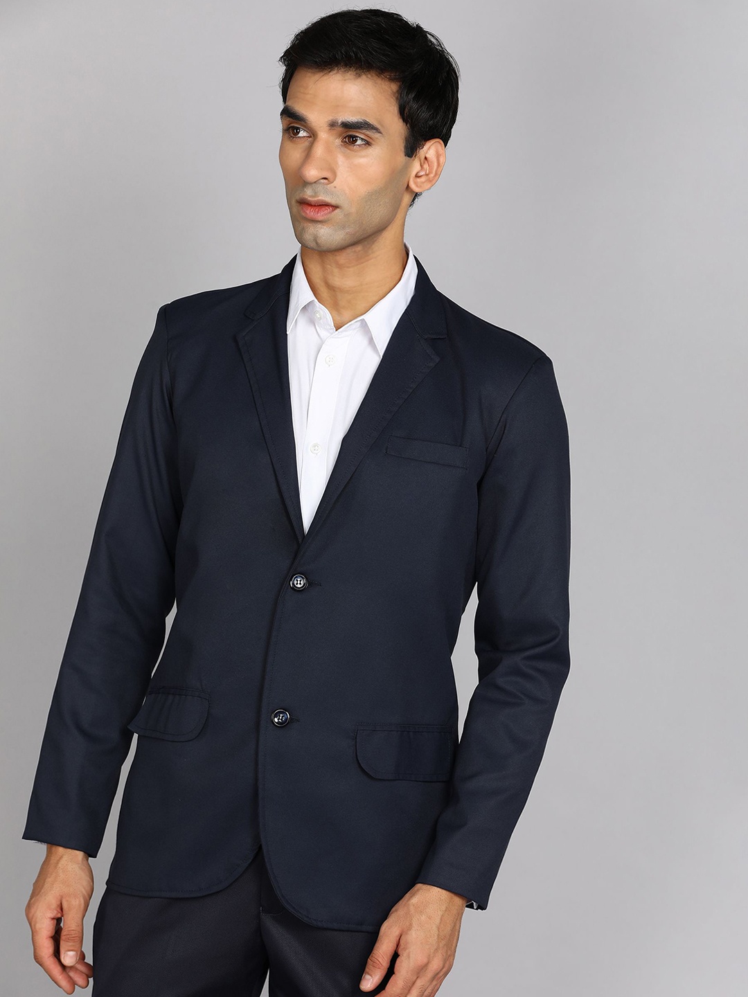 

Avaeta Notched Lapel Single-Breasted Blazer, Navy blue