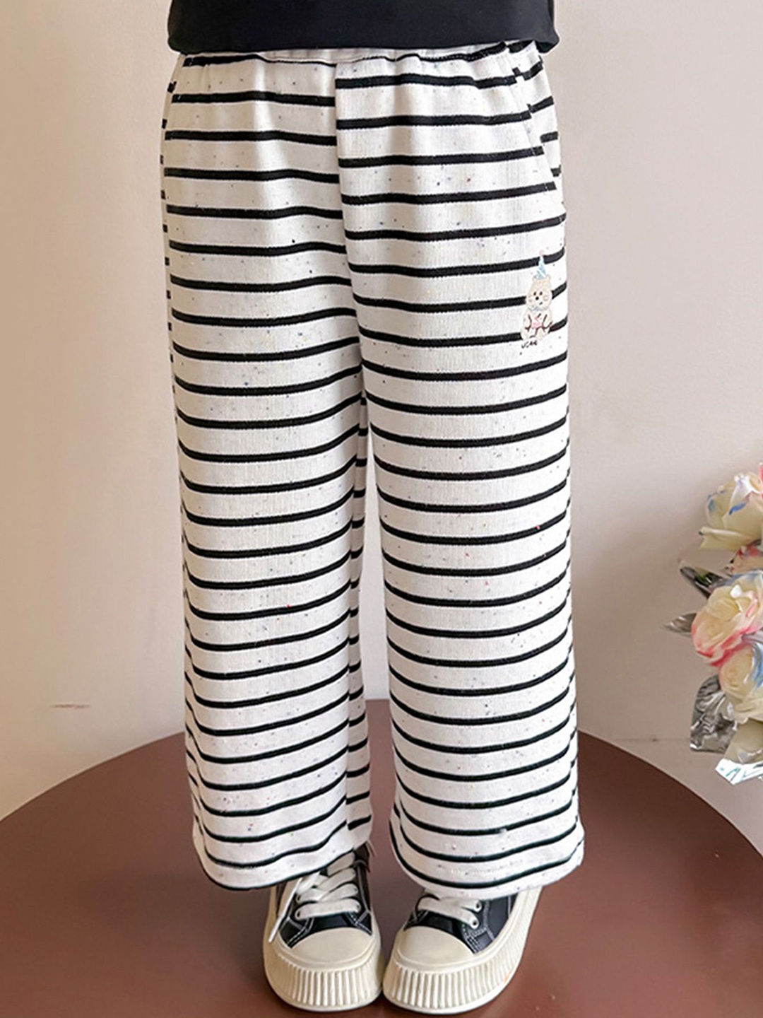 

LULU & SKY Girls Striped Wide Leg High-Rise Jeans, White