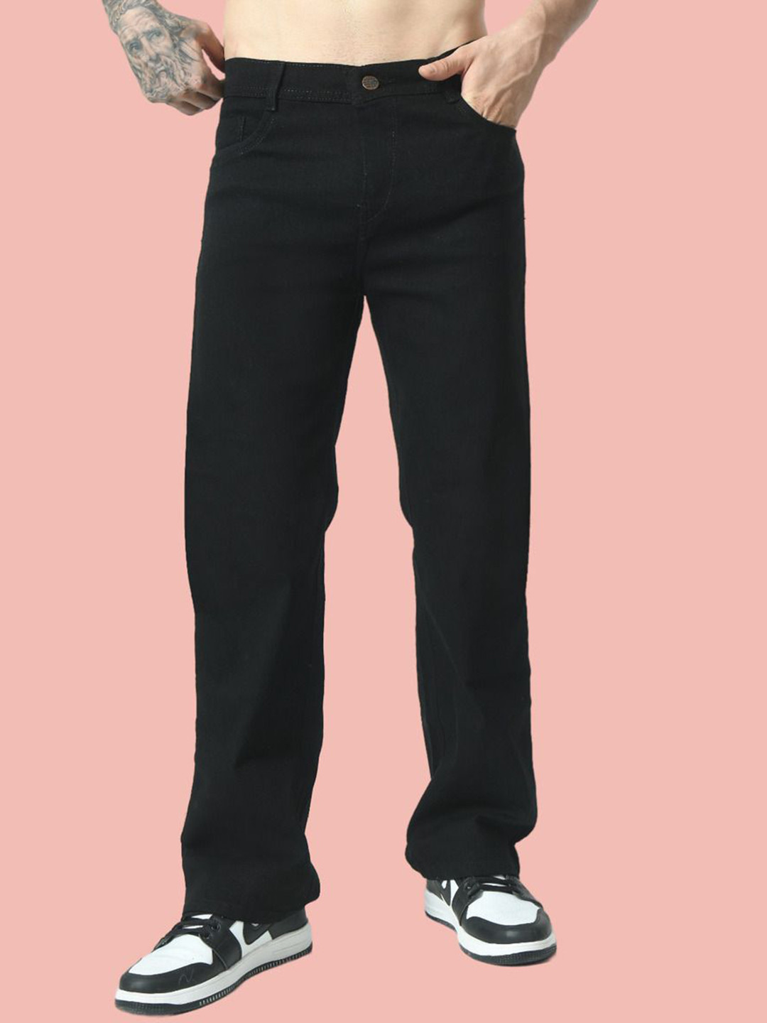 

LINARIA Men Cotton Classic Relaxed Fit Stretchable Jeans, Black
