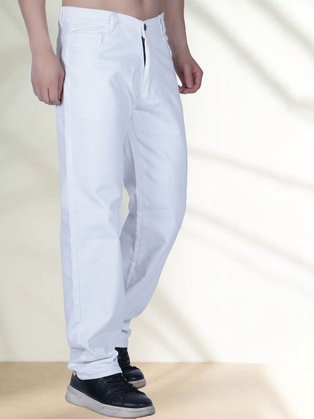 

LINARIA Men Cotton Classic Mid-Rise Jogger Stretchable Jeans, White
