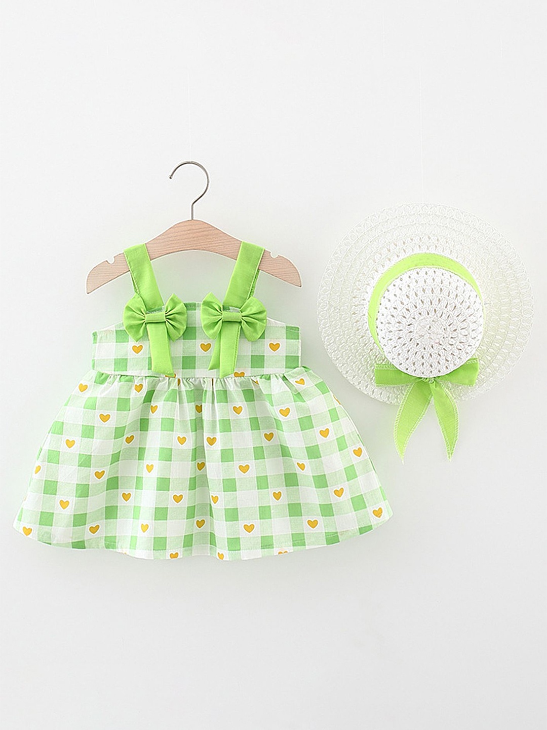 

LULU & SKY Girls Checked Bow Detail Fit & Flare Dress, Green