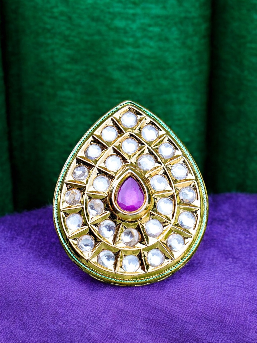 

Chaandi Rivaaz Sheenas Gold-Plated Kundan Studded Finger Ring