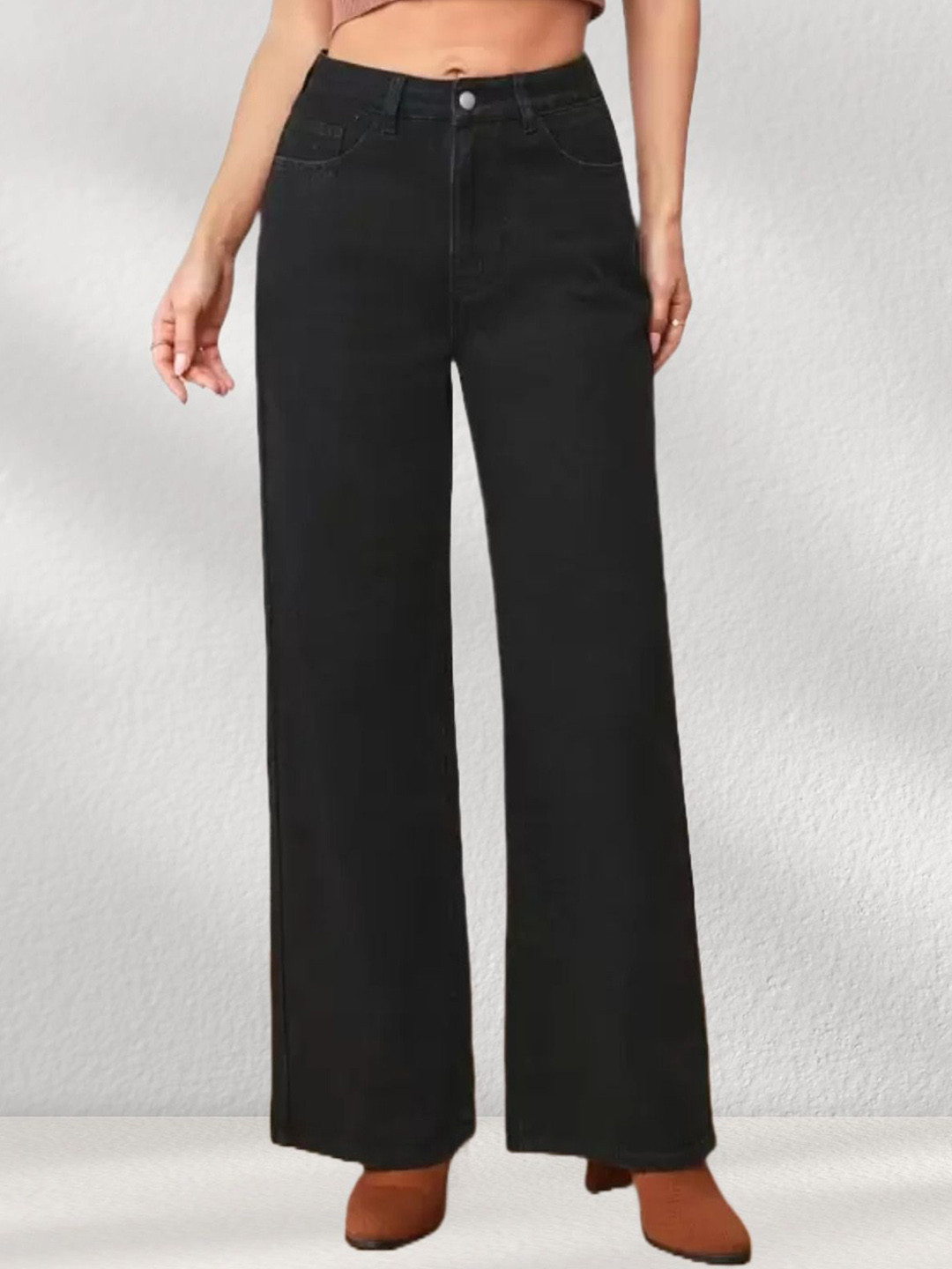 

LINARIA Women Cotton Classic Relaxed Fit Mid-Rise Jeans, Black