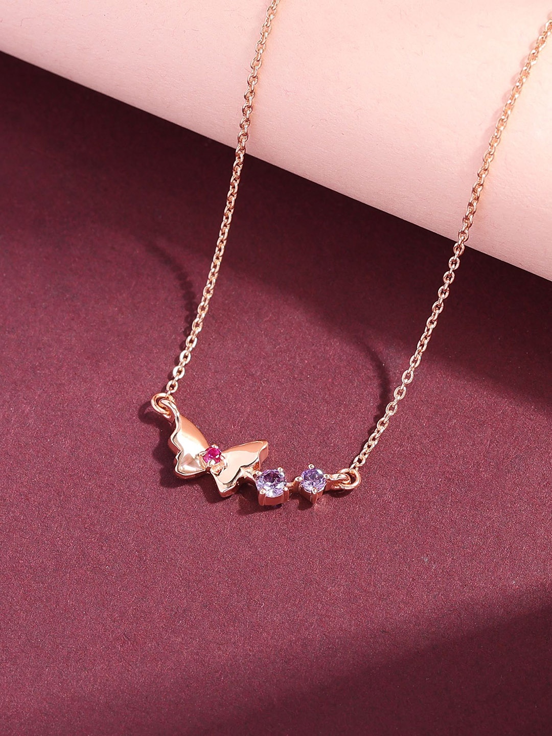 

Ornate Jewels 925 Silver 18K Rose Gold Plated Purple Amethyst Butterfly Necklace