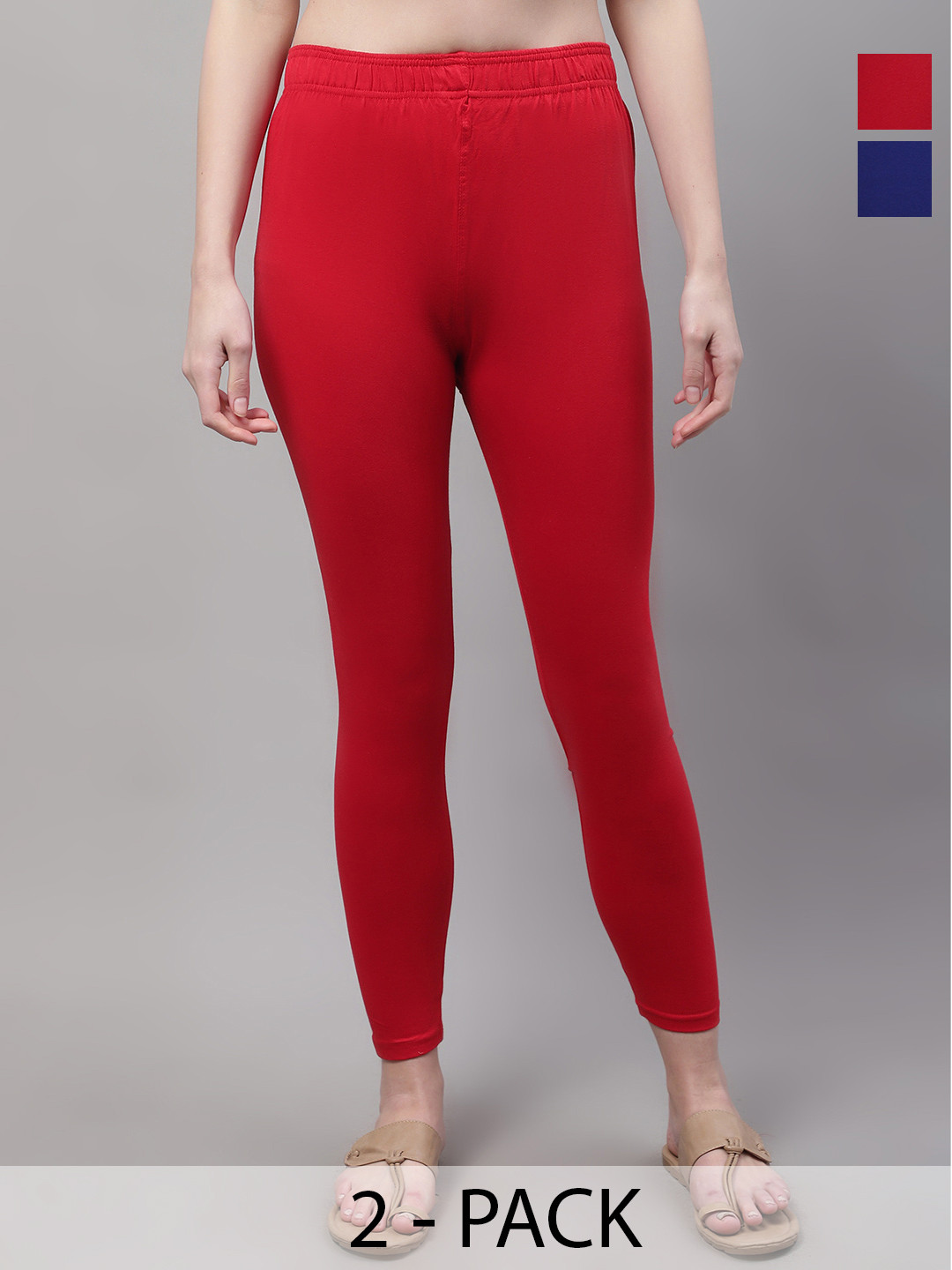 

Valles365 by S.C. Women Pack Of 2 Cotton Mid-Rise Ankle-Length Leggings, Red
