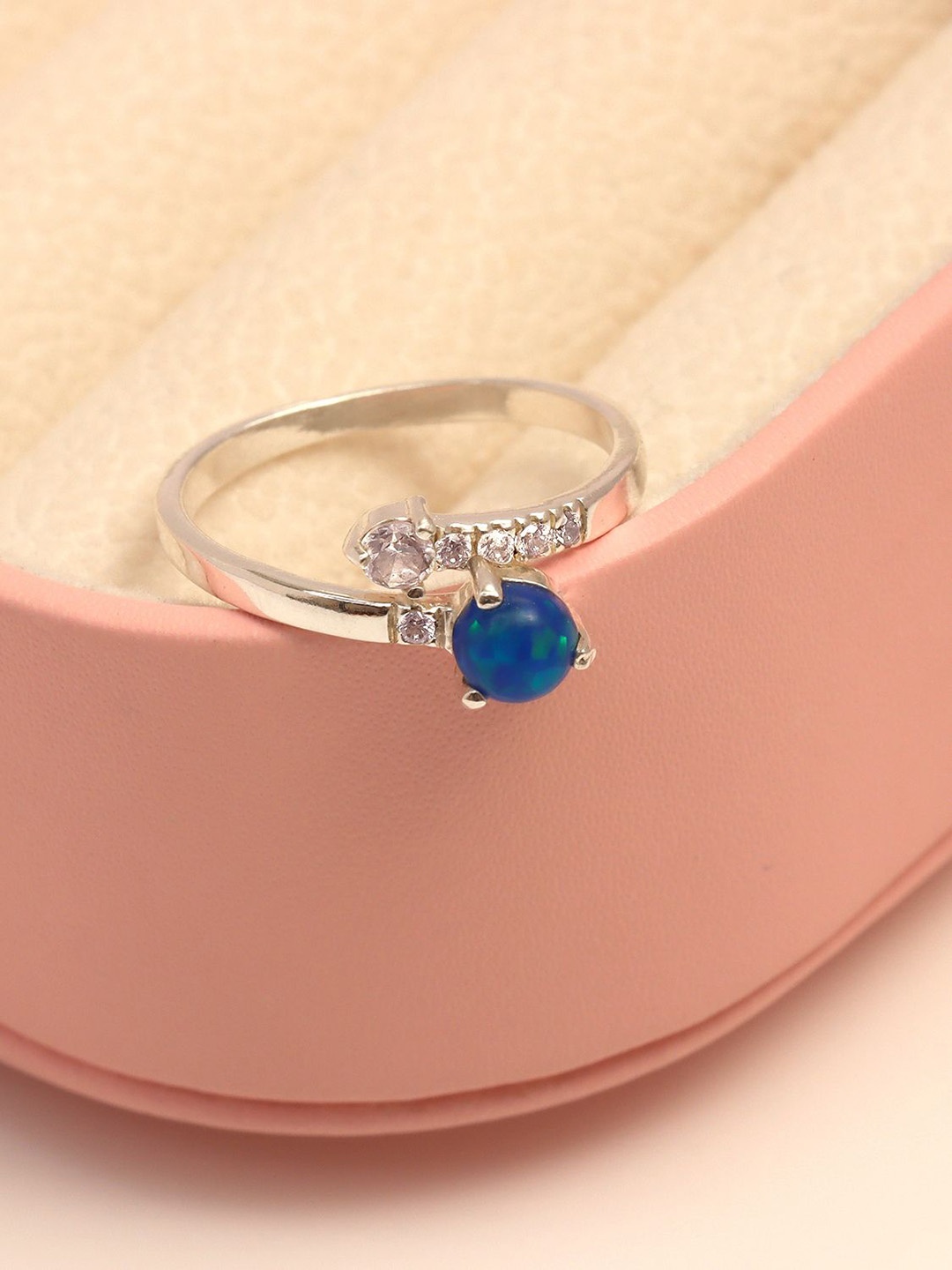 

LeCalla 925 Sterling Silver Plated Cubic Zirconia Studded Finger Ring