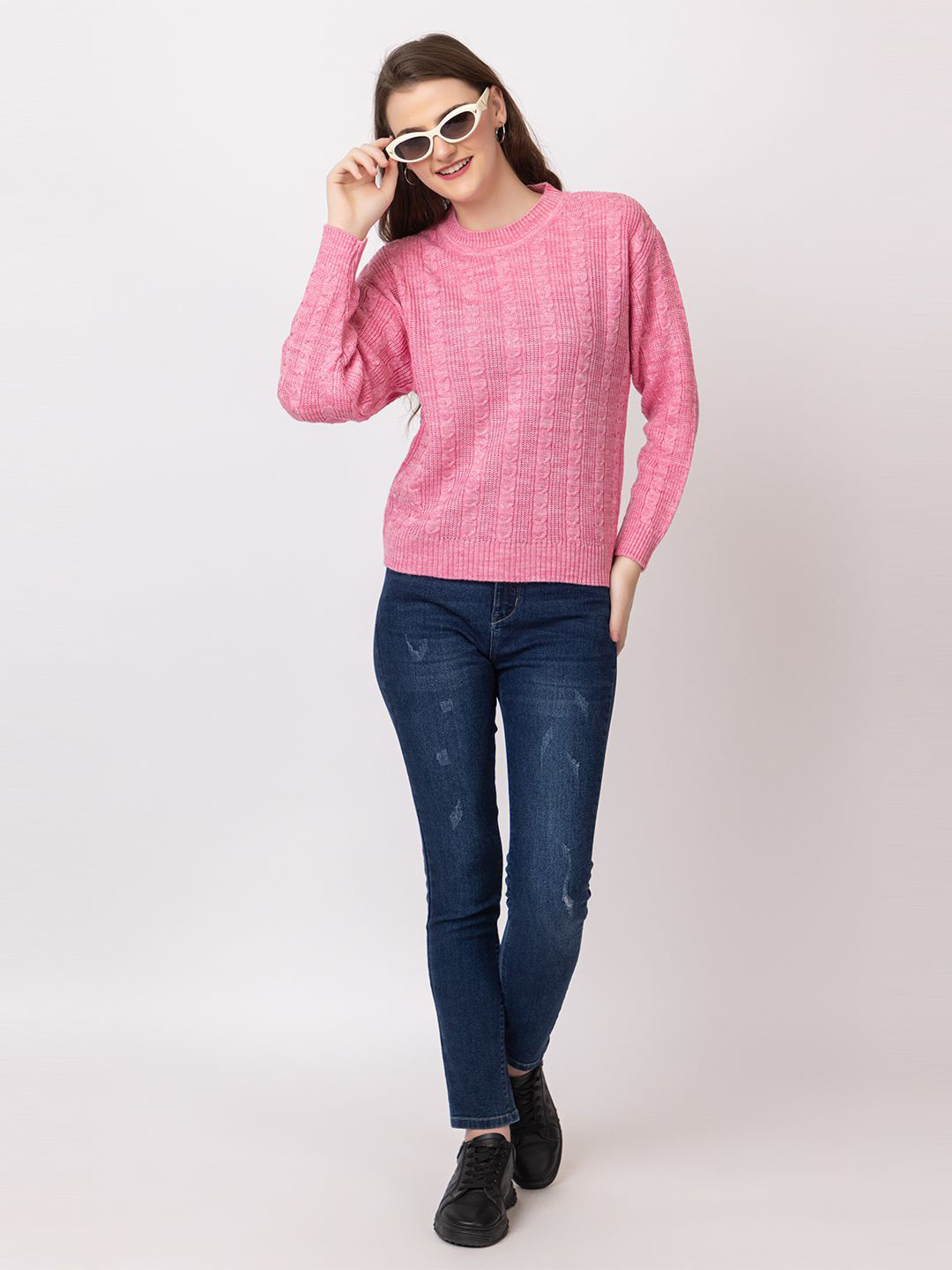 

Dadu Dayal Women Cable Knit Pullover, Pink
