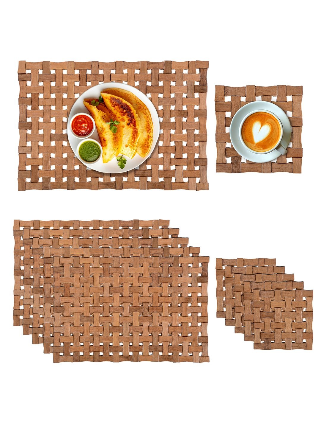 

Kuber Industries Brown 12 Pieces Geometric Textured Table Placemats With Tea Coasters