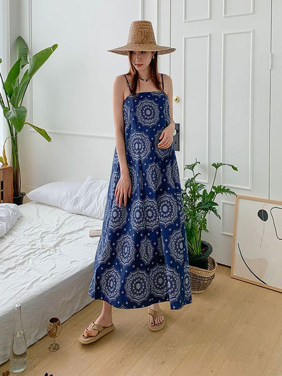

MANOJAVA Women Floral Printed A-Line Maxi Dress, Blue