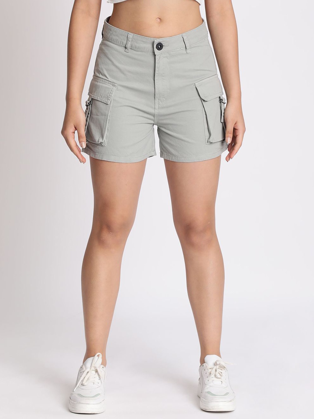 

The Roadster Lifestyle Co. Women Mid Rise Cotton Cargo Shorts, Grey