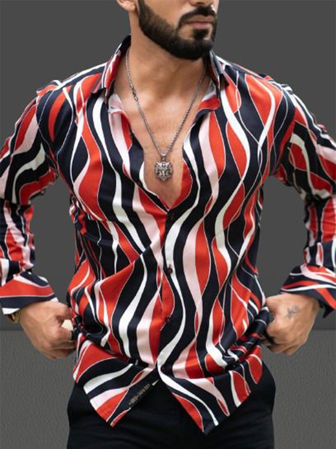 

Metronaut Men Regular Fit Spread Collar Vertical Striped Elastane Casual Shirt, Red
