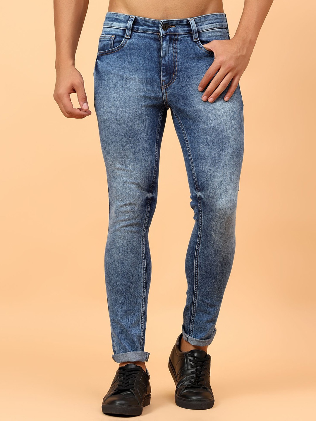 

Mast & Harbour Men Micheal Slim Fit Heavy Fade Stretchable Jeans, Blue