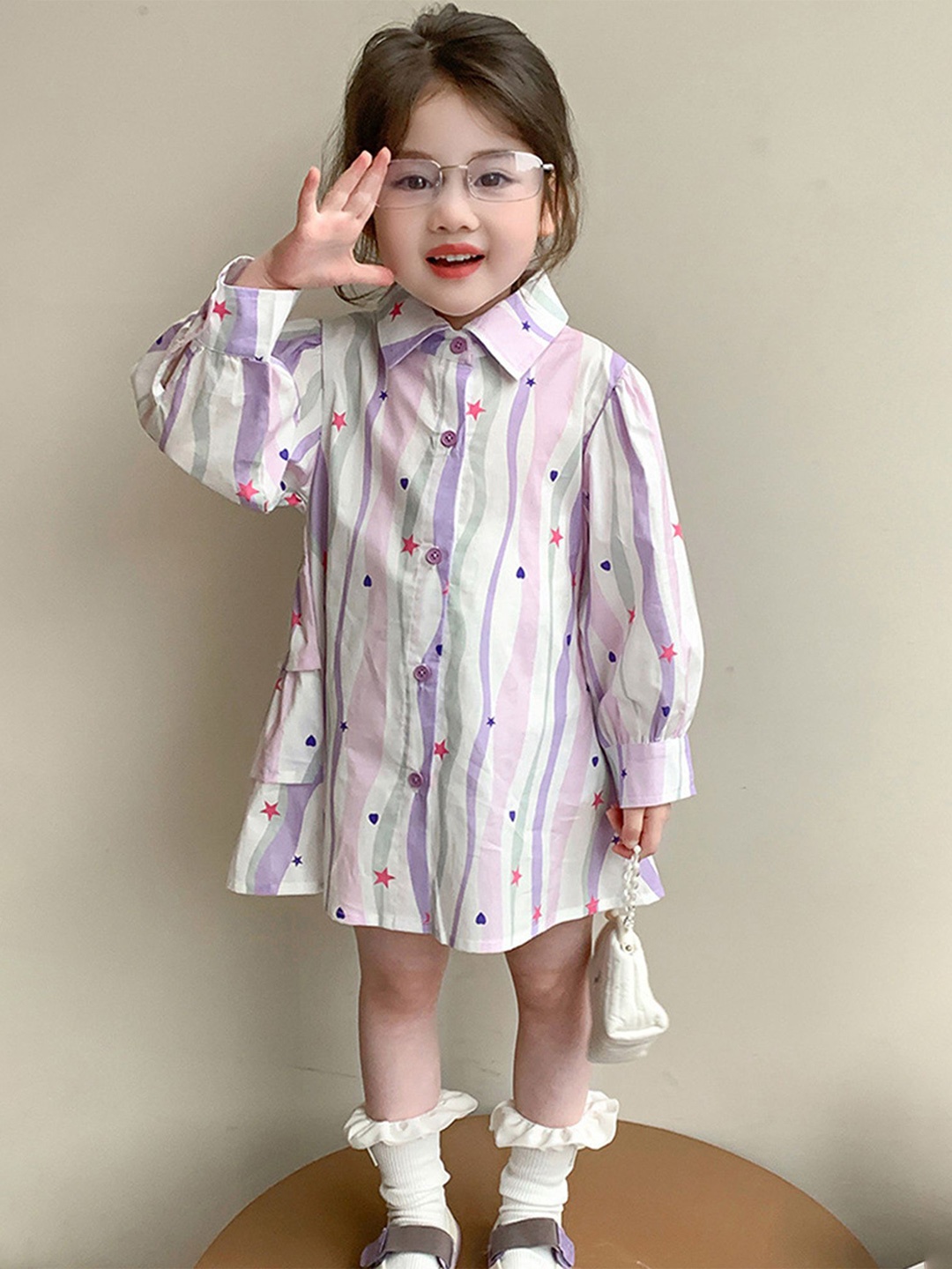 

LULU & SKY Girls Print Puff Sleeve Shirt Dress, Purple