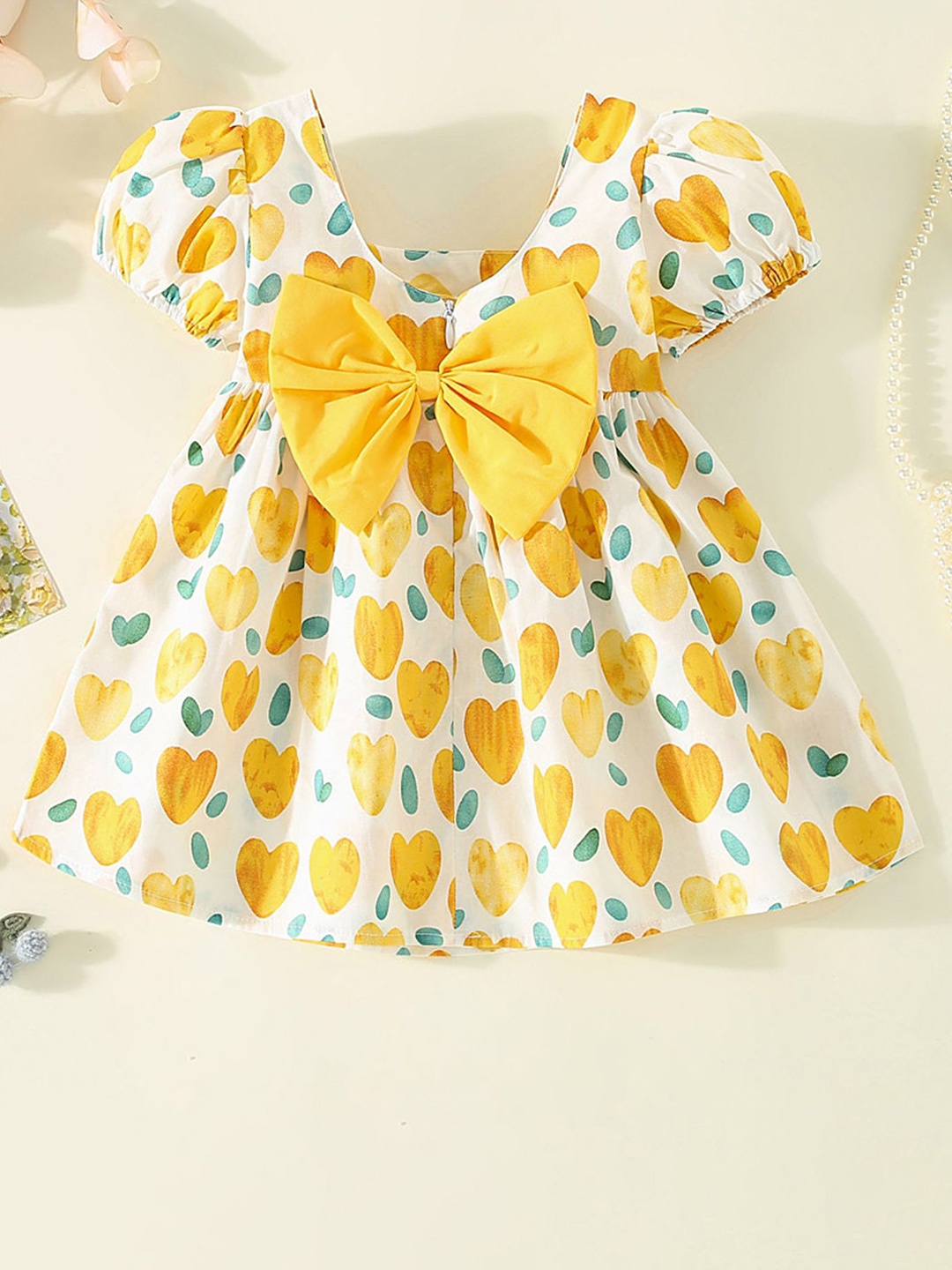 

LULU & SKY Girls Conversational Print Knee Length Fit & Flare Dress, Yellow